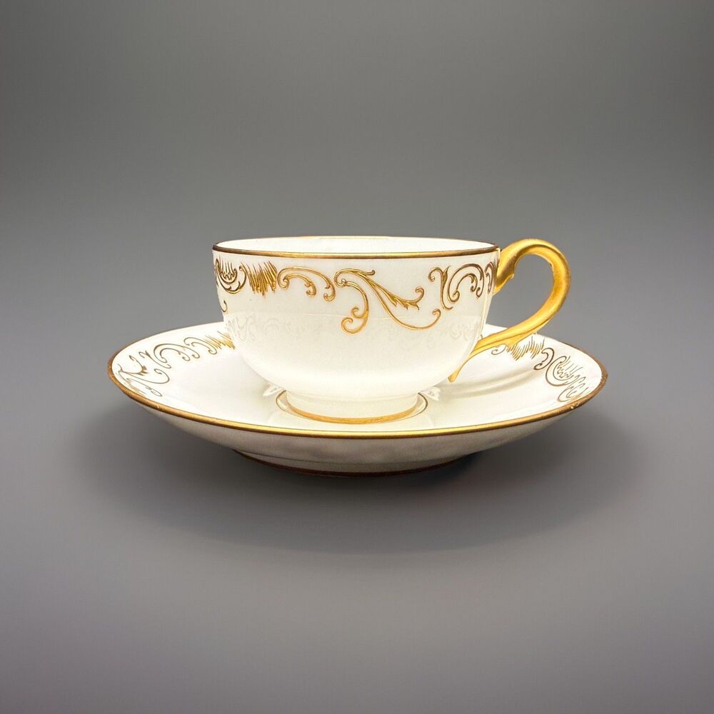 Antique Dore a Sevres Gold Gilded Encrusted Swirl tea Cup & Saucer France READ